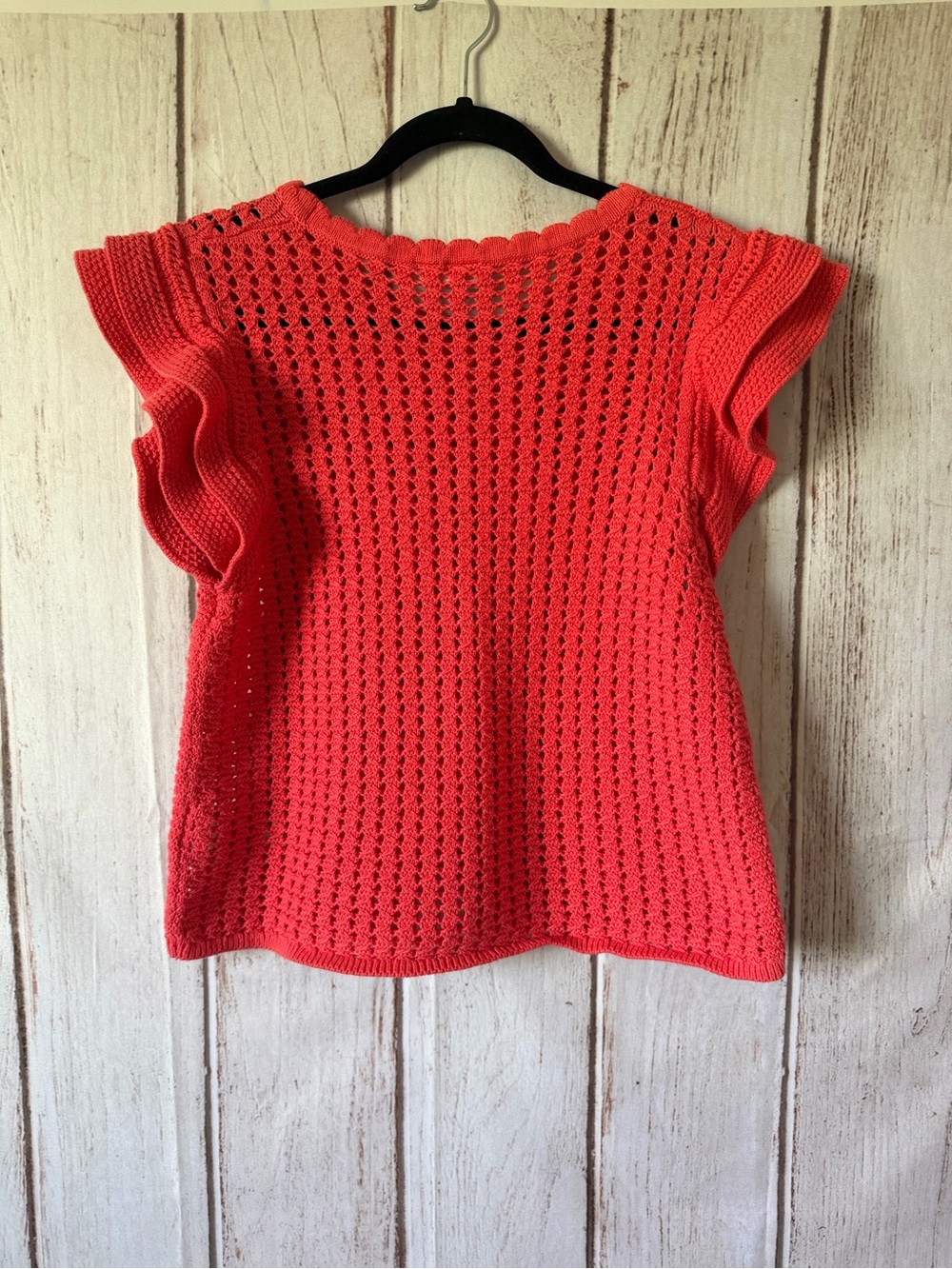 GAP Flutter Sleeve Open Knit Cotton Sweater in Coral 100% Cotton Size M - Picture 6 of 6